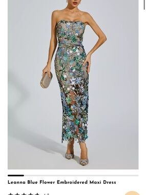 CATCHALL Leanna Blue Flower Embroidered Maxi Dress